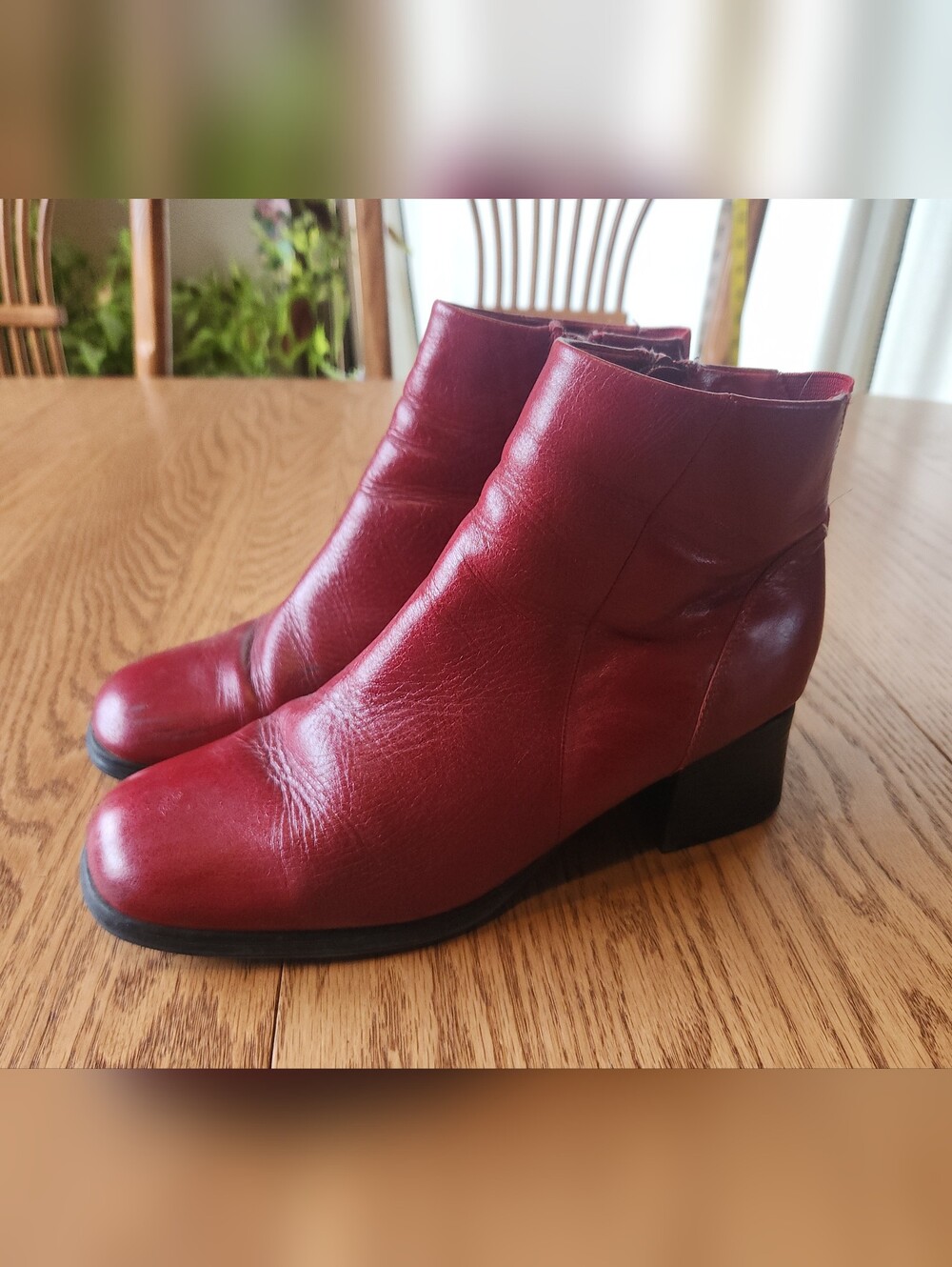 AJ Valenci Women's Red Leather Side-Zip Ankle Boots Round Toe